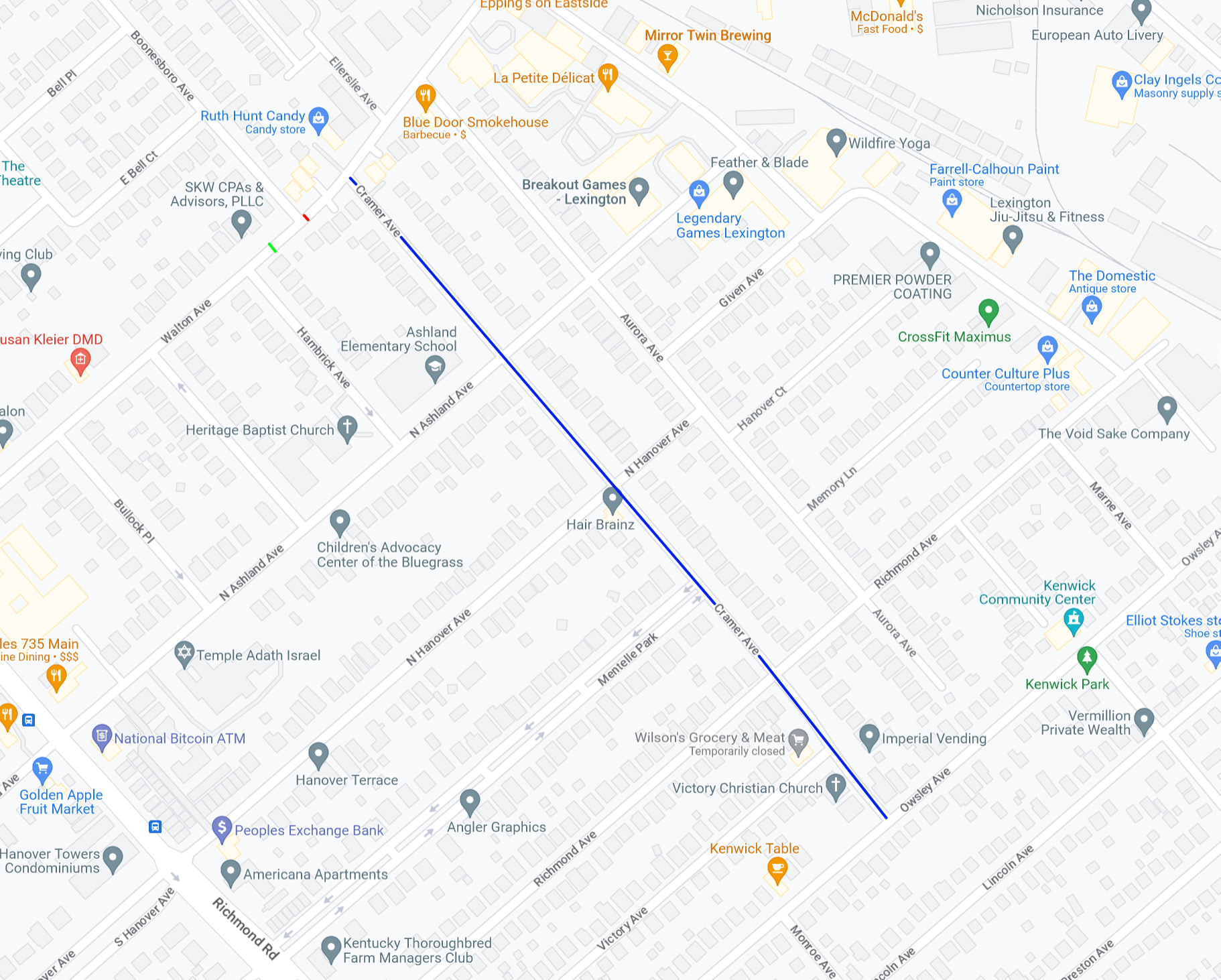 Map showing Cramer Avenue and it's amenities